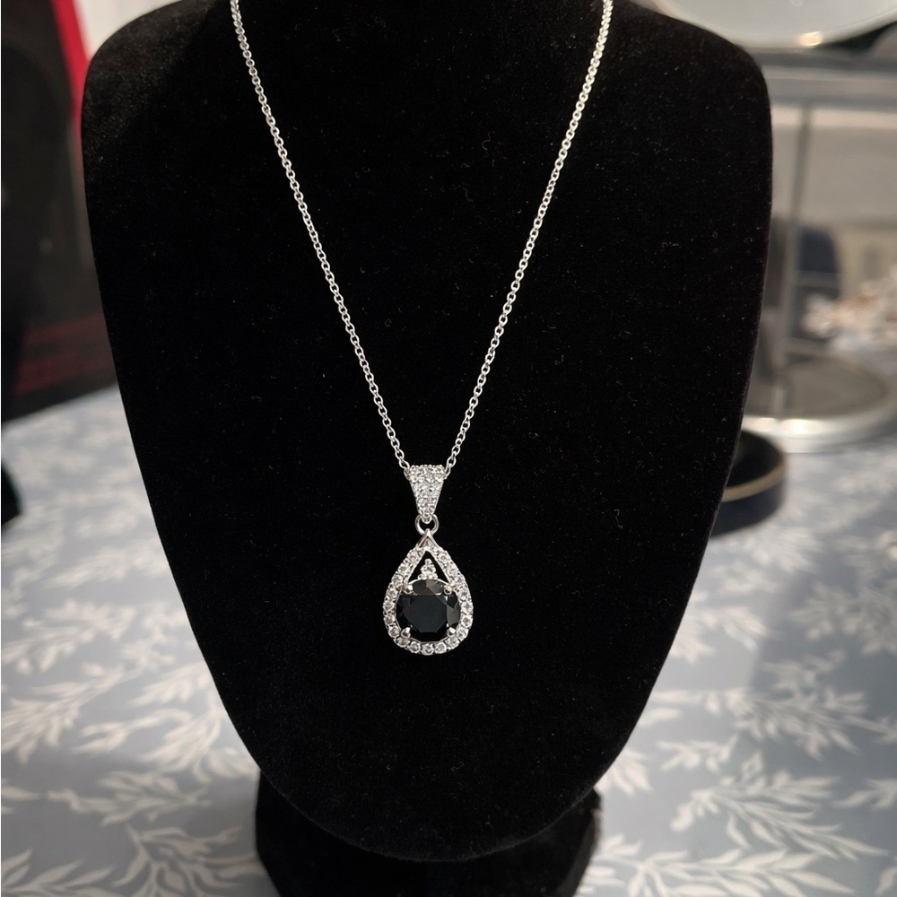 Elegant 3ct Moissanite Black Pendant on 16inch (+2’) white gold plated Necklace - Picture 2 of 3